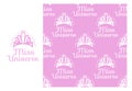 Vector Miss Universe tiara. Seamless repeating pattern isolated on pink background. Modern Design for Girls
