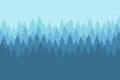 Vector misty forest landscape with detailed blue silhouettes of coniferous trees - seamless pattern Royalty Free Stock Photo