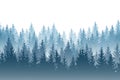 Vector misty forest landscape with detailed blue silhouettes of Royalty Free Stock Photo