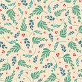 Vector mixed leaves and berries repeat seamless pattern.