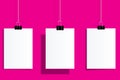 Vector mock up flyer and poster set realistic size A4 on pink ba