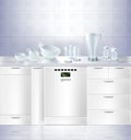 Vector mock up of kitchen built-in dishwasher Royalty Free Stock Photo