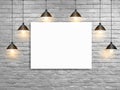 Vector Mock up poster with ceiling lamps white brick wall