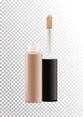 Vector mock up of realistic concealer makeup open bottle with tassel. Package of face skin corrective cosmetic product