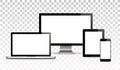 Vector mock up. Set of blank screens. Computer, tablet on transparent background. Isolated.
