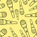 Vector model with a contour image of the microphone. Illustration of a black outline on a white background. Royalty Free Stock Photo