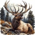 Vector model of a majestic elk bugling during the rut, AI generated