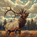 Vector model of a majestic elk bugling during the rut, AI generated