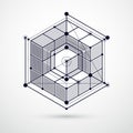 Vector of modern abstract cubic lattice black and white background. Layout of cubes, hexagons, squares, rectangles and Royalty Free Stock Photo