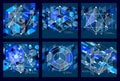 Vector of modern abstract cubic lattice lines blue black backgrounds set. Layout of cubes, hexagons, squares, rectangles and Royalty Free Stock Photo