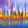 Vector Modern Abstract Geometric Illustration Painting Town Skyline Multiple Colors Expressive Cubism