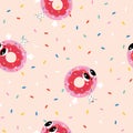 Vector Modern Abstract Playful Doughnut Sprinkles Children Design on Beige seamless pattern background. Perfect for web