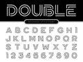 Vector of Modern Alphabet Letters and numbers, Parallel lines stylized rounded fonts, Double Line for each letter