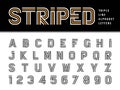 Vector of Modern Alphabet Letters and numbers, Triple Line Stripes Font, Parallel stylized, Three Lines for each letter