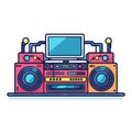 Vector of a modern boombox with a computer on top, representing the fusion of music and technology