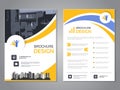 Vector modern brochure design, abstract flyer with background of houses. Layout template with city. blue, yellow and white. Royalty Free Stock Photo