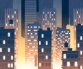 Vector modern buildings at night, urban background