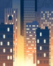 Vector modern buildings at night, urban background