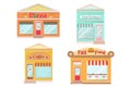Vector modern cafe, fast food, ice cream and pizza detailed facade in flat style. Vector illustration. Flat illustration