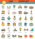 Vector modern city flat line icon set. Modern elegant style design for web. Royalty Free Stock Photo