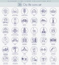 Vector Modern city outline icon set. Elegant thin line style design. Royalty Free Stock Photo