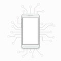 Vector modern concept smartphone with circuit board on white Royalty Free Stock Photo