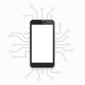 Vector modern concept smartphone with circuit board on white Royalty Free Stock Photo