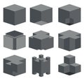 Vector modern dark cube icons set