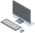 Vector modern desktop computer with blank gray widescreen monitor, wireless keyboard and mouse Royalty Free Stock Photo