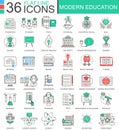 Vector Modern education color flat line outline icons for apps and web design. Internet education icons.