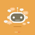 Vector modern flat chat bot with speech bubble icons on orange background. Royalty Free Stock Photo