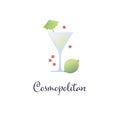 Vector modern flat cocktails illustration. Green cosmopolitan cocktail in glass with umbrella isolated on white background. Design Royalty Free Stock Photo