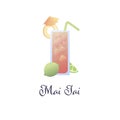 Vector modern flat cocktails illustration. Mai tai cocktail in glass with umbrella, straw and fruit slice isolated on white. Royalty Free Stock Photo