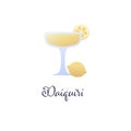 Vector modern flat cocktails illustration. Yellow daiquiri cocktail in glass with lemon slice symbol isolated on white background Royalty Free Stock Photo