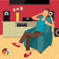 Vector modern flat design man listens to music at home Royalty Free Stock Photo