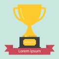 Vector modern flat design square web icon on success, victory golden bowl prize and medal award, winning and achievement