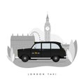 Vector modern flat design web icon on commercial transport London classic black taxi cab, isolated, side view. Retro hackney Royalty Free Stock Photo