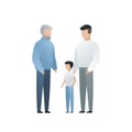 Vector modern flat family character illustration. Cute gradient grandfather with his son and grandchild isolated on white