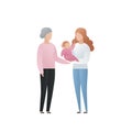 Vector modern flat family character illustration. Cute gradient grandmother with her daughter and grandchild baby isolated on