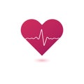 Vector modern flat heartbeat symbol illustration. Red gradient heart with healthy cardio frequency line with shadow effect Royalty Free Stock Photo