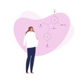 Vector modern flat pregnancy banner. Pregnant woman with belly standing with fluid heart shape and hcg hormone structure isolated