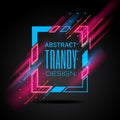 Vector modern frame with geometric neon glowing lines on black background. Art graphics with glitch effect
