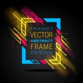 Vector modern frame with geometric neon glowing lines isolated on black background. Art graphics with glitch effect Royalty Free Stock Photo