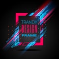 Vector modern frame with geometric neon glowing lines isolated on black background. Art graphics with glitch effect