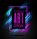 Vector modern frame with geometric neon glowing lines isolated on black background. Art graphics with glitch effect