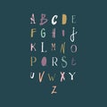 Vector modern funny playful childish font, clip art letters, alphabet