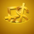 Vector modern gold ruble and dollar icons