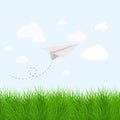 Vector modern grass with oragami airplane. Eps10