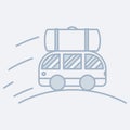 Vector modern icon of a driving minibus with cargo on its roof. It represents a concept of travelling, road adventures and fun Royalty Free Stock Photo