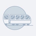 Vector modern icon of a train on rails. It represents a concept of railway, underground, metro, travelling by public transport.